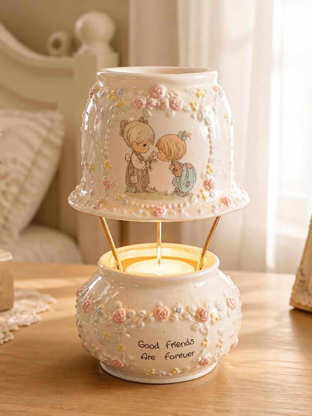 Vintage Precious Moments Fairy Lamp 2-Piece Candle Holder & Scent Potpourri Warm